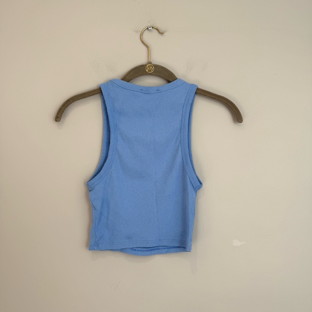 Zara Blue Ribbed Cropped Tank Top - Picture 2 of 3